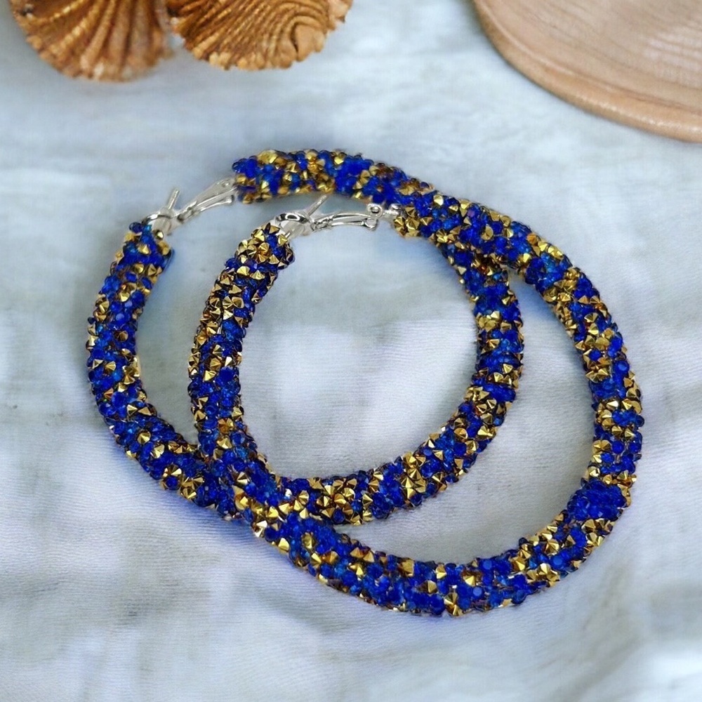 Shimmering Elegance: Blue and Gold Glitter Hoops - NWT Glitter Hoop Earrings